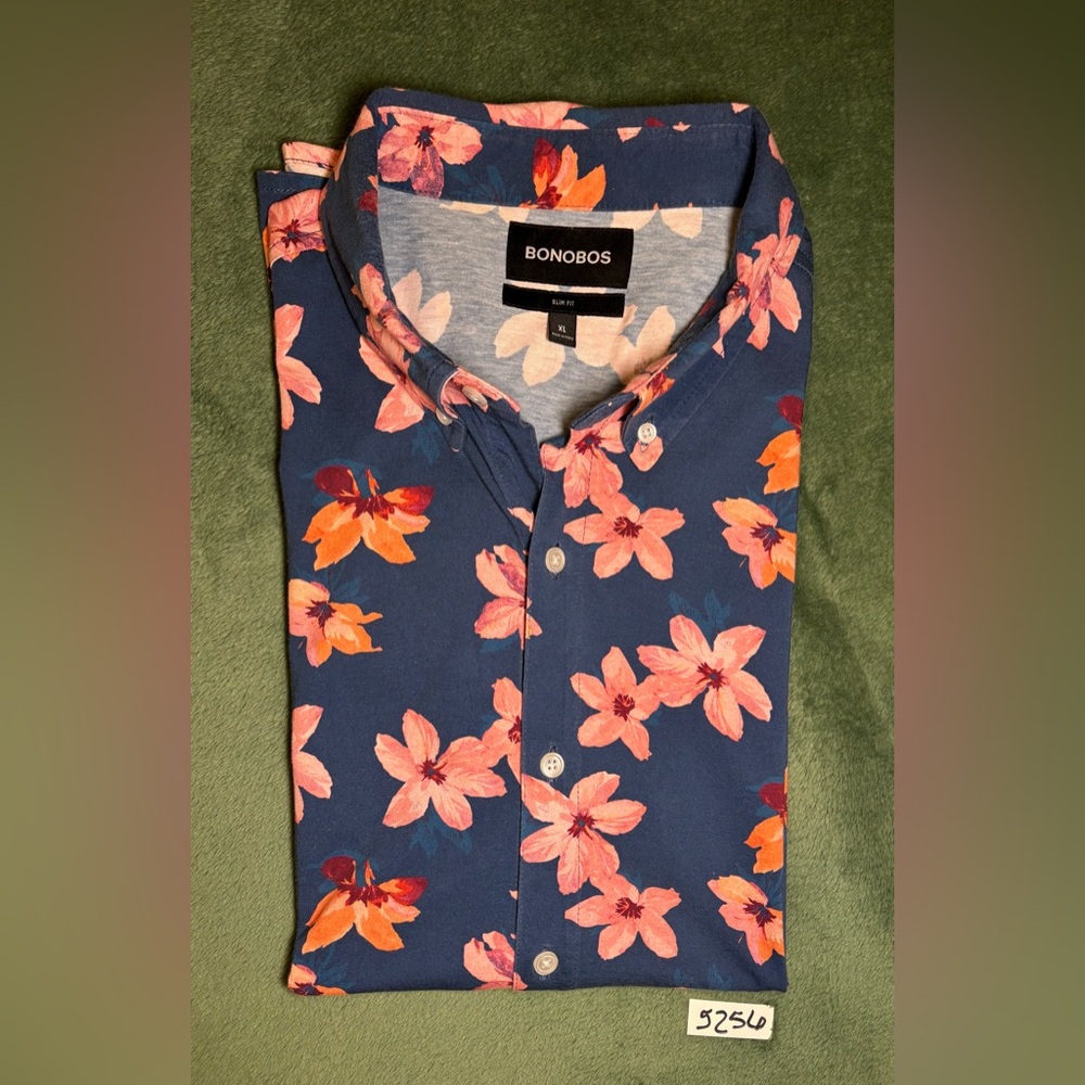 Bonobos Floral Casual Button Down Shirt - Blue and pink/orange flowers